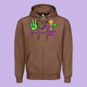 Peace Love Mardi Gras Zipper Hoodie Designed By Jahusdesignshop