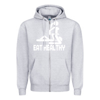Heather Grey eat healthy Zipper Hoodie - DesigneFamous