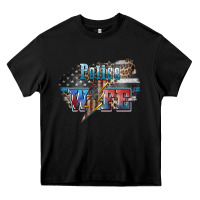 Black Police wife lightning bolt 4th of july Heavy Core Tee - HowdyJamesFarm