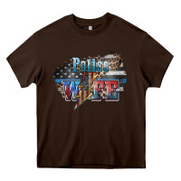 Chocolate Brown Police wife lightning bolt 4th of july Heavy Core Tee - HowdyJamesFarm