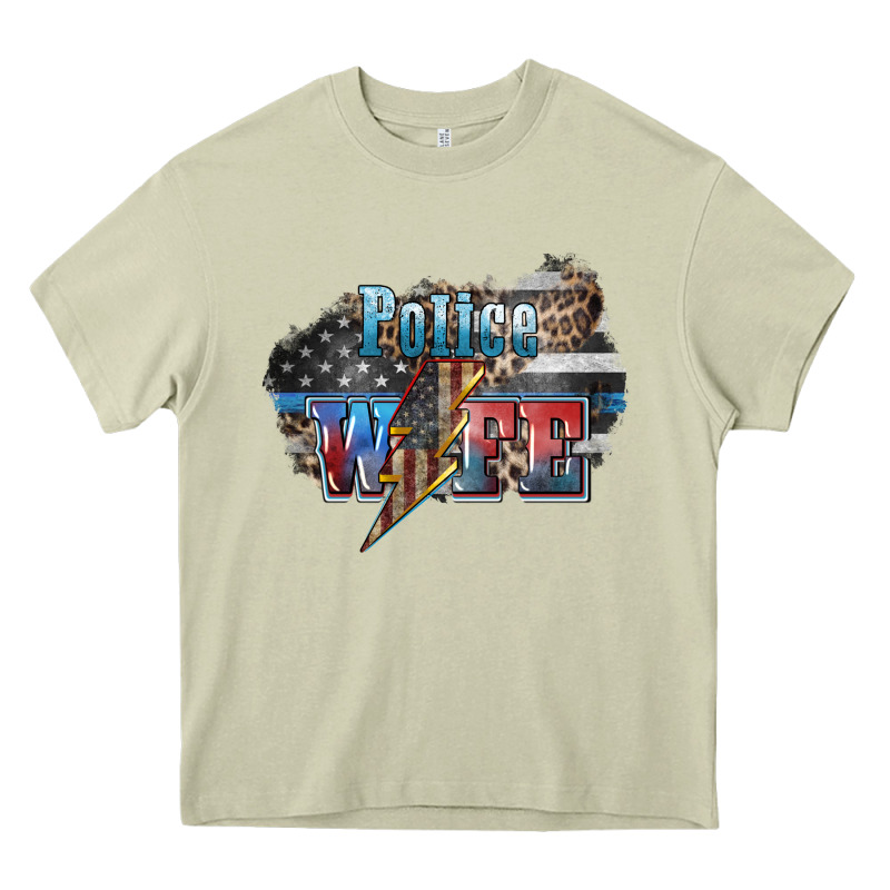 Police Wife Lightning Bolt 4th Of July Heavy Core Tee by HowdyJamesFarm | Teevron