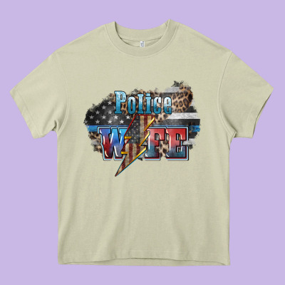 Police Wife Lightning Bolt 4th Of July Heavy Core Tee Designed By Howdyjamesfarm