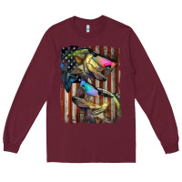 Burgundy American Flag With Bass Fish Long Sleeve Tee - LillyAllenDesigns