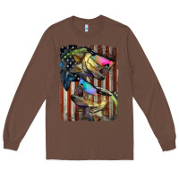 Chestnut American Flag With Bass Fish Long Sleeve Tee - LillyAllenDesigns