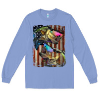 Colony Blue American Flag With Bass Fish Long Sleeve Tee - LillyAllenDesigns