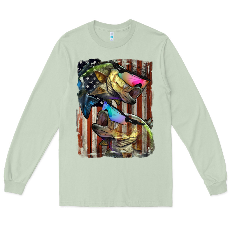 American Flag With Bass Fish Long Sleeve Tee by LillyAllenDesigns | Teevron
