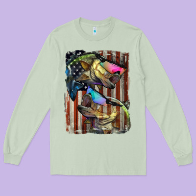 American Flag With Bass Fish Long Sleeve Tee Designed By Lillyallendesigns