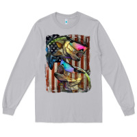 Moon Dust American Flag With Bass Fish Long Sleeve Tee - LillyAllenDesigns