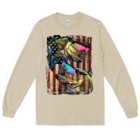 Mushroom American Flag With Bass Fish Long Sleeve Tee - LillyAllenDesigns