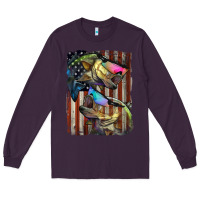 Plum American Flag With Bass Fish Long Sleeve Tee - LillyAllenDesigns