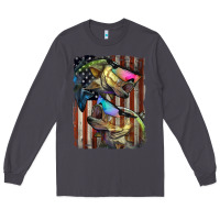 Smoke American Flag With Bass Fish Long Sleeve Tee - LillyAllenDesigns