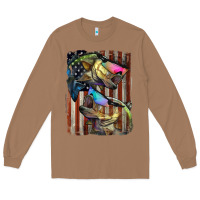 Toasted Coconut American Flag With Bass Fish Long Sleeve Tee - LillyAllenDesigns
