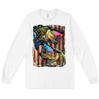 White American Flag With Bass Fish Long Sleeve Tee - LillyAllenDesigns