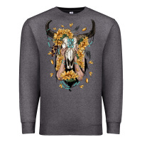 Charcoal Heather sunflower boho bull skull with hands Premium Sweatshirt - RanaPortraitStore