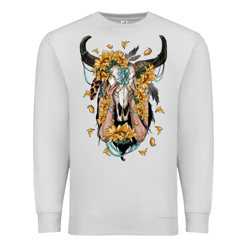 Sunflower Boho Bull Skull With Hands Premium Sweatshirt by RanaPortraitStore | Teevron