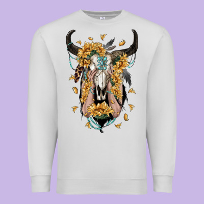 Sunflower Boho Bull Skull With Hands Premium Sweatshirt Designed By Ranaportraitstore