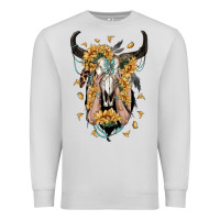 Dove Grey sunflower boho bull skull with hands Premium Sweatshirt - RanaPortraitStore