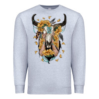 Heather Grey sunflower boho bull skull with hands Premium Sweatshirt - RanaPortraitStore