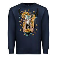 Navy sunflower boho bull skull with hands Premium Sweatshirt - RanaPortraitStore