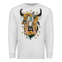 Oatmeal Heather sunflower boho bull skull with hands Premium Sweatshirt - RanaPortraitStore