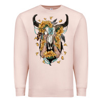 Pale Pink sunflower boho bull skull with hands Premium Sweatshirt - RanaPortraitStore