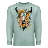 Seafoam sunflower boho bull skull with hands Premium Sweatshirt - RanaPortraitStore