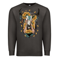 Smoke sunflower boho bull skull with hands Premium Sweatshirt - RanaPortraitStore