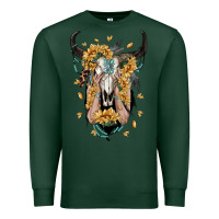 Sports Green sunflower boho bull skull with hands Premium Sweatshirt - RanaPortraitStore