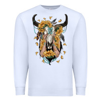 White sunflower boho bull skull with hands Premium Sweatshirt - RanaPortraitStore