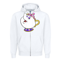 White mrs potts Zipper Hoodie - DesigneFamous