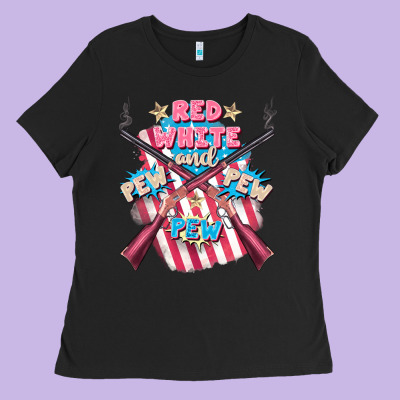 Red White And Pew Pew Pew Ladies Tee Designed By Fadigitalartstudio