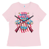 Bubblegum Pink Red white and pew pew pew Ladies Tee - FaDigitalArtStudio