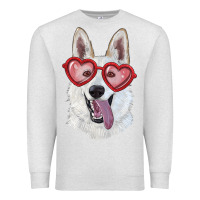 Oatmeal Heather White shepherd with love glasses Premium Sweatshirt - RanaPortraitStore
