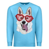 Ocean Blue White shepherd with love glasses Premium Sweatshirt - RanaPortraitStore