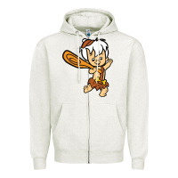 Oatmeal Heather bamm bamm Zipper Hoodie - DesigneFamous