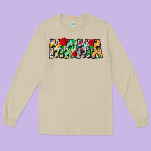 Floral Animal Print Mama Long Sleeve Tee Designed By Cowhidedigitalart