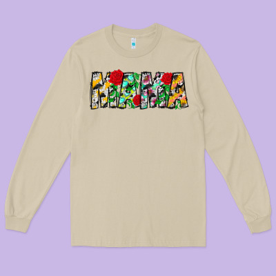 Floral Animal Print Mama Long Sleeve Tee Designed By Cowhidedigitalart