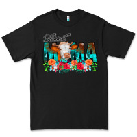 Black Blessed Mama Flowers Cow Premium Tee - CowCowDesign