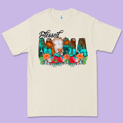 Blessed Mama Flowers Cow Premium Tee Designed By Cowcowdesign