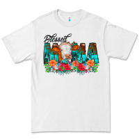 White Blessed Mama Flowers Cow Premium Tee - CowCowDesign