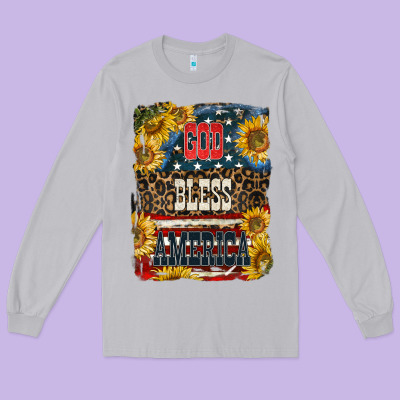 Western God Bless America 4th Of July Long Sleeve Tee Designed By Lillyallendesigns