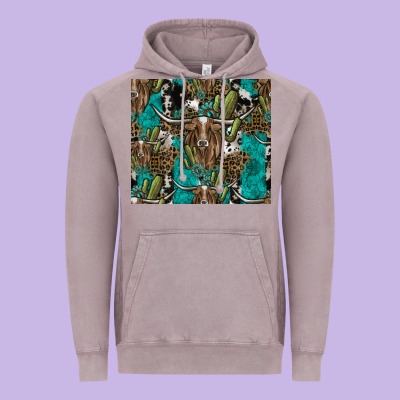 Longhorn Pattern Vintage Hoodie Designed By Cowhidedigitalart