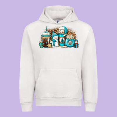 Winter Snowman Coffee Cups Urban Hoodie Designed By Jasminsmagicworld