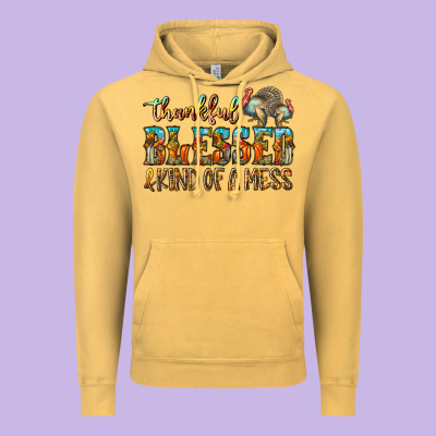 Thankful Blessed And Kind Of A Mess Vintage Hoodie Designed By Cowhidedigitalart