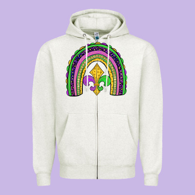 Mardi Gras Fleur De Lis Rainbow Zipper Hoodie Designed By Jahusdesignshop