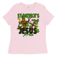 Bubblegum Pink St. Patrick's knows Jesus arose Ladies Tee - FaDigitalArtStudio