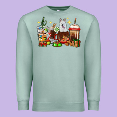 Christmas Coffee Cups With White Shepherd Premium Sweatshirt Designed By Ranaportraitstore