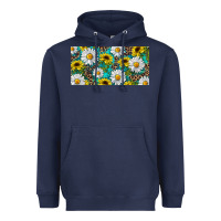 Navy Sunflower And Daisy With Leopard Heavyweight Hoodie - RanaPortraitStore