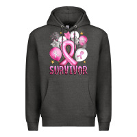 Charcoal Heather Balloons cancer ribbon survivor Premium Hoodie - Artiststas