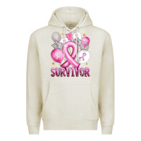 Oatmeal Heather Balloons cancer ribbon survivor Premium Hoodie - Artiststas